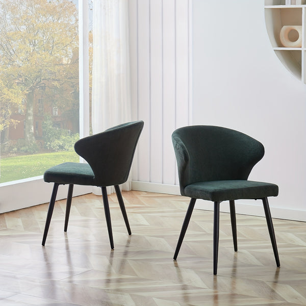 Set of 2 or 4 Corduroy Upholstered Dining Chairs - Modern Padded Seats with Black Metal Legs, Scandinavian Rustic Chairs Suitable for Kitchen, Restaurant, Cafe - - Fabric &