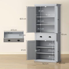 183 cm Tall Kitchen Cabinet, Freestanding Storage Cabinet with 4 Doors, Drawer and Adjustable Shelves, Kitchen Cupboard for Dining Room, White