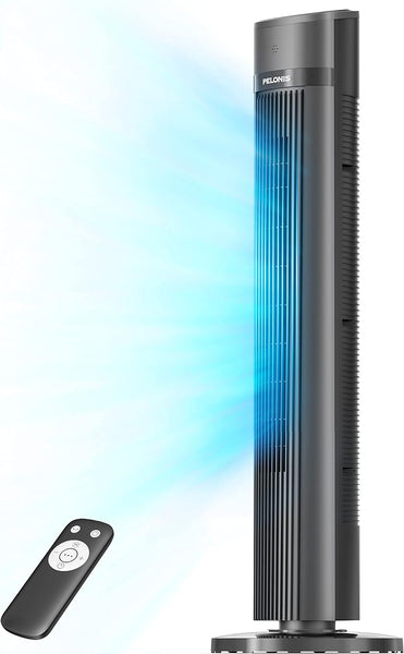 Pelonis 30-Inch Advanced Bladeless Tower Fan with Remote Control, 3 Adjustable Speeds, Ultra-Quiet Cooling, 7-Hour Programmable Timer - Perfect for Home, Office, and Bedroom Comfort