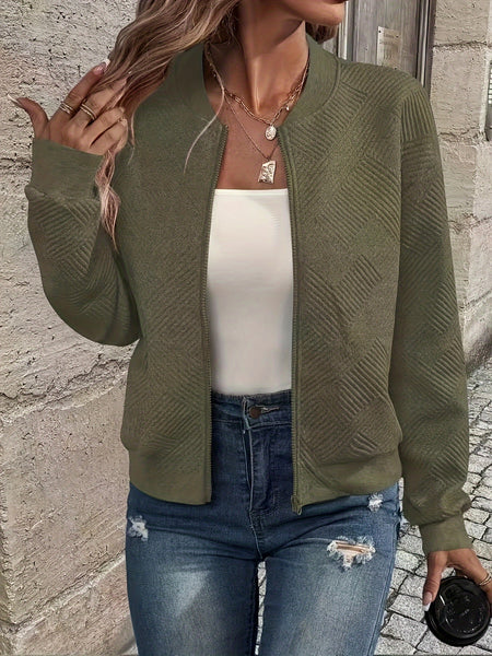 Solid Color Casual Zip-Up Cardigan Jacket