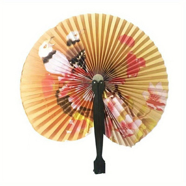 20pcs Foldable Paper Fan Retro Windmill Small Round Paper Style Gift Printed Fan Fan Color Hand Party Random Chinese Decoration