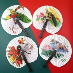 20pcs Foldable Paper Fan Retro Windmill Small Round Paper Style Gift Printed Fan Fan Color Hand Party Random Chinese Decoration