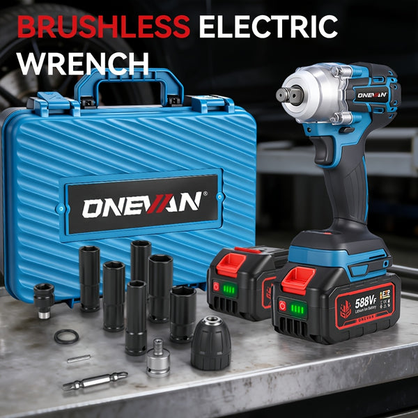 Brushless Electric Wrench, 1/2 Inch Impact Wrench Set,, with LED Work Light, 2 Forward Speeds, 2 Reverse Speeds, for Home DIY/Electric Tools Home DIY/Electric Tools, Furniture Installation Scaffolding Electric Tools, ONEVAN