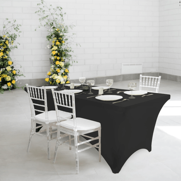 Elastic Spandex Tablecloth Cloth 1 Pack [6.3FT, BLAKE] Tight, Fitted, Washable and Wrinkle Resistant Stretch Rectangular Patio Table Cover for Event, Wedding, Banquet & Parties [190Lx80Wx80H] cm
