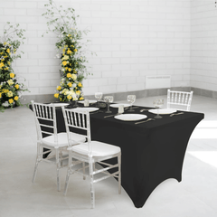 Elastic Spandex Tablecloth Cloth 1 Pack [6.3FT, BLAKE] Tight, Fitted, Washable and Wrinkle Resistant Stretch Rectangular Patio Table Cover for Event, Wedding, Banquet & Parties [190Lx80Wx80H] cm