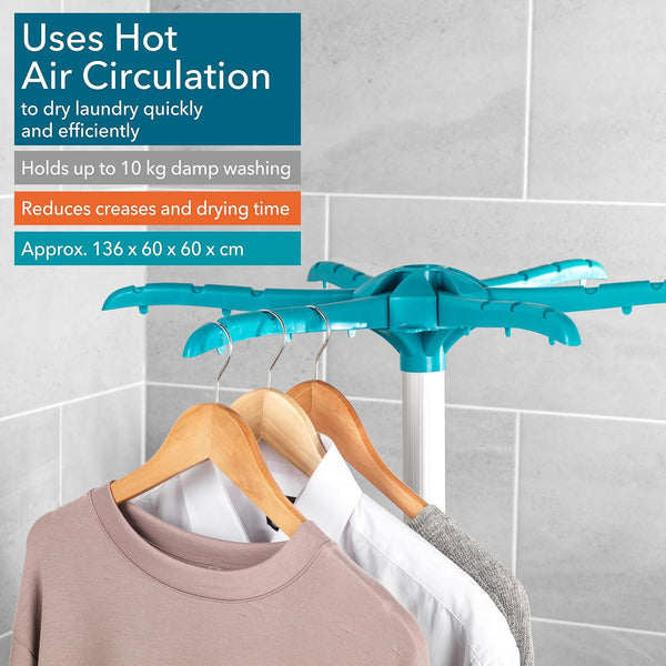 Beldray Heated Clothes Airer Pod - Hot Air Indoor Clothes Dryer with Cover, Quick Drying Time, Holds up to 10Kg, 6 Drying Arms for Hangers, 6 Heat Settings, Reduce Creases 900/1000W, LA041258