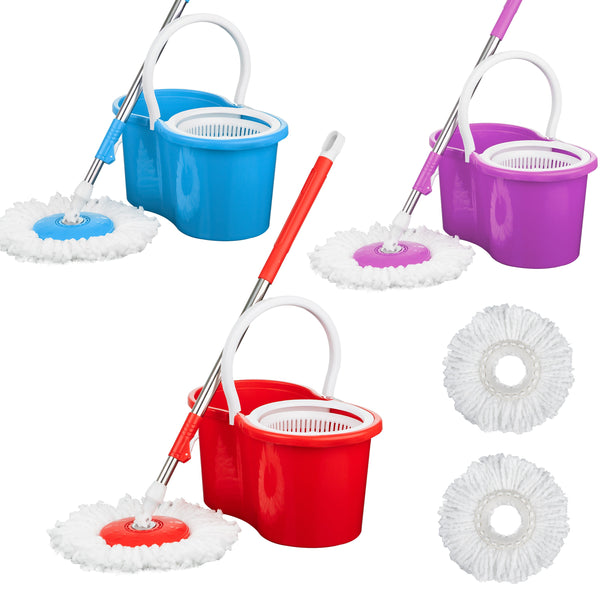 360° Spin Mop and Bucket Set with Wringer, Easy Wring Floor Cleaning Mop with 2 Reusable Microfiber Head for Household Living Room Bedroom Bathroom Toilet
