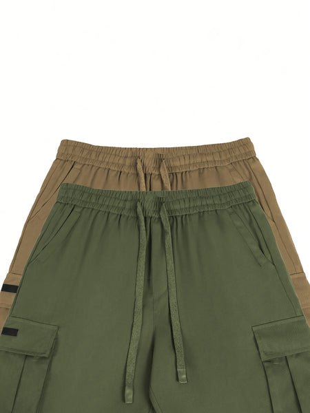 2pcs Men'S Cargo Shorts, Drawstring Waist Multi-Pocket Men'S Shorts