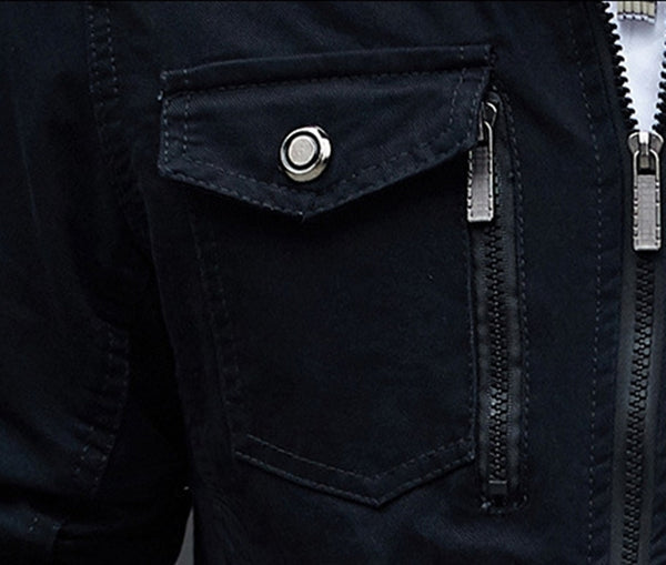 Men'S Solid Color Plaid Lining Cargo Jacket Autumn And Winter Multi-Pocket Design Stylish Long Sleeve Stand Collar Street Jacket Outdoor Coat Locomotive Jacket