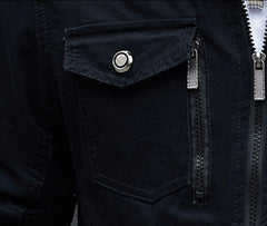Men'S Solid Color Plaid Lining Cargo Jacket Autumn And Winter Multi-Pocket Design Stylish Long Sleeve Stand Collar Street Jacket Outdoor Coat Locomotive Jacket