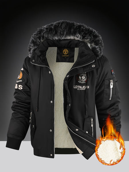 Men's winter lined hooded jacket - a warm and thick outdoor jacket suitable for hiking, hiking, and casual wear