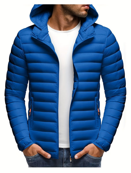 Men's Stand Collar Hooded Jacket - Warm, Windproof Thickened Coat, Detachable Hood, Solid Color Design, Thickened Nylon Fabric for Cold Weather, Casual Style, Zip Closure, Dry Clean Only, Winter Stand Collar Hooded Thickened Coat