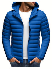 Men's Stand Collar Hooded Jacket - Warm, Windproof Thickened Coat, Detachable Hood, Solid Color Design, Thickened Nylon Fabric for Cold Weather, Casual Style, Zip Closure, Dry Clean Only, Winter Stand Collar Hooded Thickened Coat