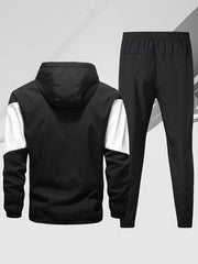 Men'S Casual 2pcs Athletic Set Unisex Couple All-Season Spring Autumn Loose Color-Block Athletic Outfit Hooded Sweater Zip-Up Jacket Long Sleeve Outerwear Long Pants Jogging Trousers Gym Workout Running Outdoor Set Elastic Pants Hoodie Top And Botto