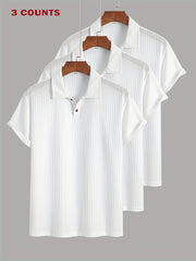 3pcs Set of Summer Casual Sporty Jacquard Knit Short-Sleeve Polo Shirts, 3pcs Jacquard Texture Short-Sleeve Polo Tops