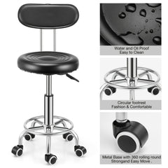 Adjustable Rolling Swivel Stool, Hydraulic Heavy Duty Drafting Chair Stool with Backrest, for Salon Office Therapist Beauty Spa Hairdressing Tattoo, 360-Degree Rolling Wheel, Black
