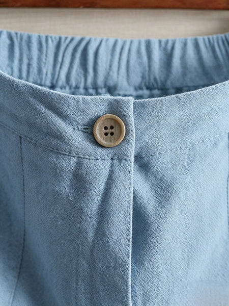 Women'S 100% Linen High Waist Shorts, Elastic Waist Button Front Loose Casual Bermuda Shorts for Daily Commute & Summer Vacation
