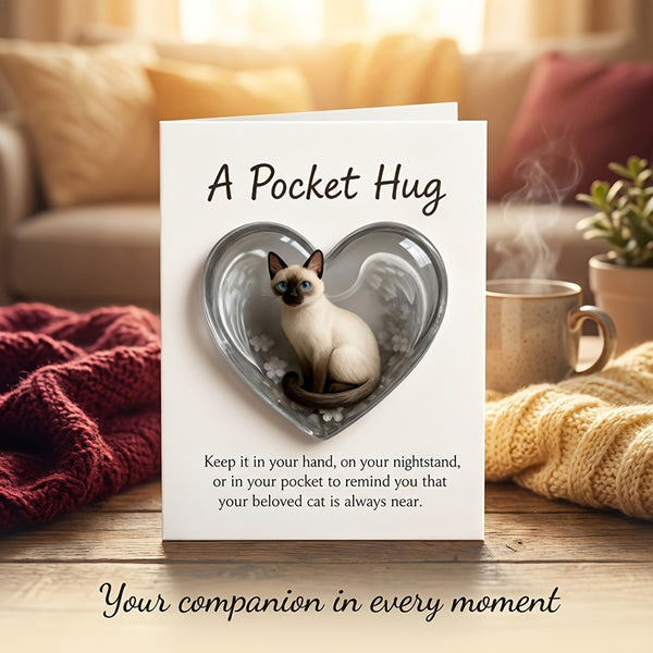 1Pcs Cat Memorial A Pocket Hug，Emotional Support Heart-Shaped Cat Charm Keepsake Figurines，Pocket Hug Token with Inspirational Card，Thoughtful Animal Support Gifts for Cat Lovers & Grieving Cat Owners
