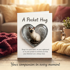 1Pcs Cat Memorial A Pocket Hug，Emotional Support Heart-Shaped Cat Charm Keepsake Figurines，Pocket Hug Token with Inspirational Card，Thoughtful Animal Support Gifts for Cat Lovers & Grieving Cat Owners