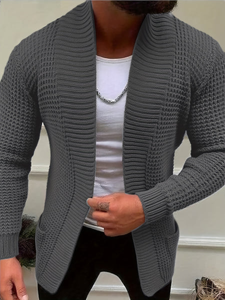Men'S Casual Long-Sleeved Knitted Cardigan with Pockets in Autumn And Winter New Solid Color Style