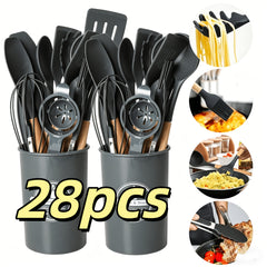 14/28/42pcs Cookware Set with Ergonomic Black/Yellow Non-Slip Handle - Complete Kitchen Utensil Collection for Baking, Grating, Slicing, Mixing, Serving - Dishwasher Safe & Space-Saving Design, Small Cooking Utensils