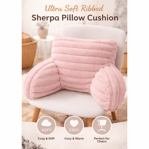 Teddy Fleece Reading Pillow with Arms Soft Backrest Support Cushion 65x40cm for Bed and Sofa in 4 Colours