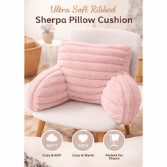 Teddy Fleece Reading Pillow with Arms Soft Backrest Support Cushion 65x40cm for Bed and Sofa in 4 Colours
