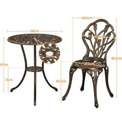 Costoffs 3pcs Patio Bistro Table Set with Umbrella Hole Outdoor Furniture Antique Aluminium Chair Rose Vine Dining Set for Garden Backyard Porch Balcony Lawn Pool