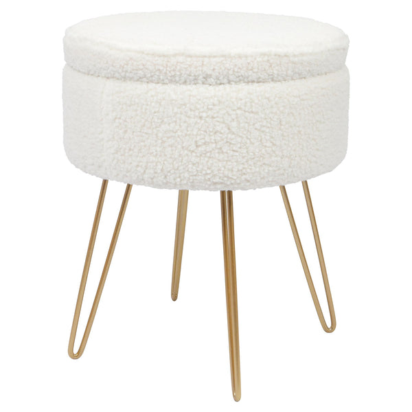 Round Boucle Storage Footstool - Cream H46 x D37cm Living Room Dressing Table Footstool Ottoman Pouffe Chair Seat