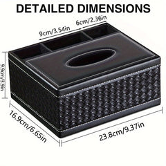 Multi-Functional Faux Leather Tissue & Storage Box with 4 Compartments, Includes Remote Control & Household Napkin Storage, Wipe-Clean in Seconds, Ideal for Living Room, Study & Café Countertops, Perfect for Home Supplies, Back to School & Festive Decorat