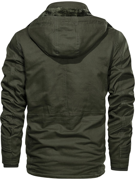 A Durable And Warm Medium to Long Men'S Winter Jacket, Suitable for Casual Work, Featuring Multiple Pockets, a Zipper, And a Hood for Outdoor Wind