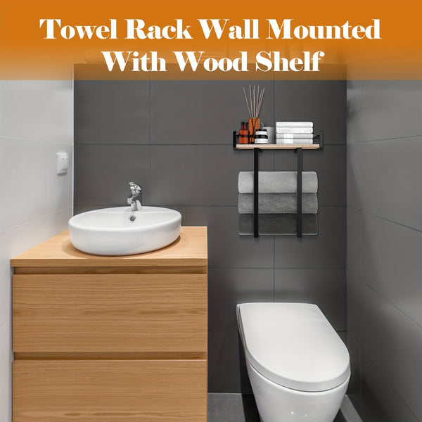 Wall-Mounted Towel Rack - Metal Towel Holder for Bathroom | Iron Shelf for Folding Large Towels, Contemporary Style, Suitable for Small Bathrooms or RV Camping