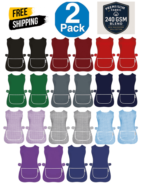 Pack of 2 Tabard Apron | Aprons for Men, Women, and Ladies | Professional Cooking Aprons with 2 Pockets | Adjustable Kitchen Apron for Baking, BBQ, Grilling, Gardening, Crafting, Cleaning, Painting, Barista, Restaurant Work | Cute & Stylish Gift Apron for