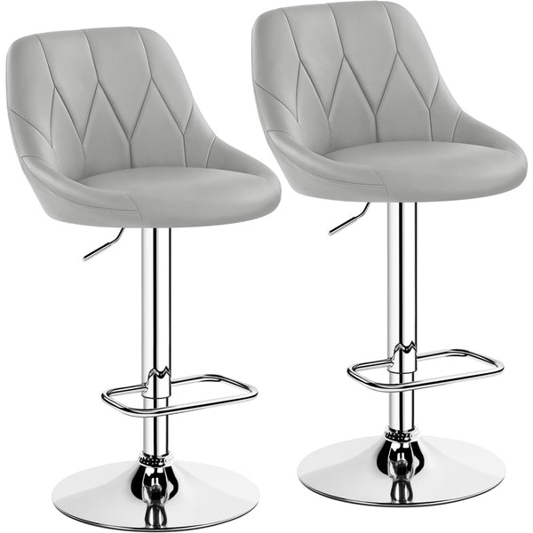 Costoffs Bar Stools Set of 2 Faux Leather Swivel Barstools, Height Adjustable, Modern Bar Chairs with Ergonomic Backrest, Cushioned Seat, Chrome Footrest for Home Kitchen Island Bar Counter, Dark Grey/Black/Retro Brown/White/Light Grey