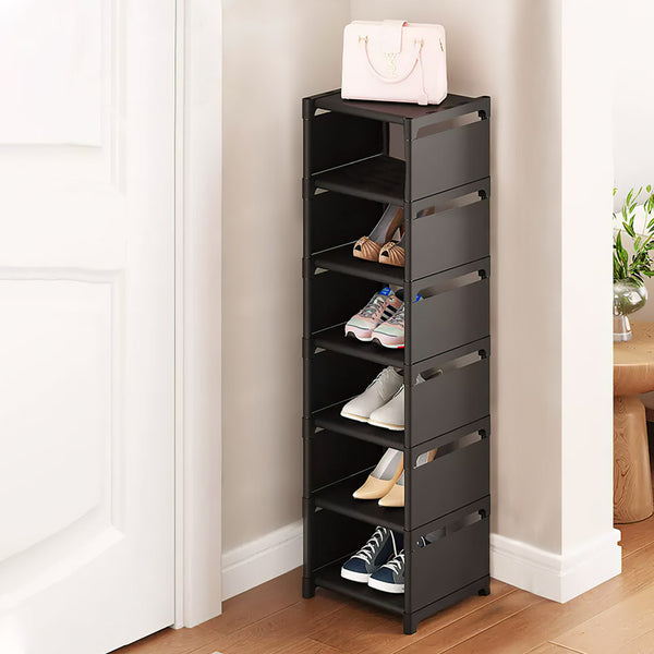 6/ 7/ 8 Tiers Metal Shoe Rack, Vertical Tall Narrow Shoe Rack Sturdy Free Standing Metal Shoe Shelf Storage Organizer, Multifunctional Shoe Cabinet, Space-saving Shoe Stand, Large Capacity Footwear Holder Corner Shoe Storage Rack for Closet Bedroom Entryw