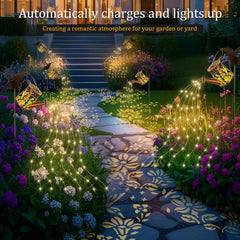 Solar Lights Garden Decorations, LED Watering Can Star Shower Art Light with Hummingbird Bracket, Solar String Lights Waterproof for Garden Patio Yard Pathway Outdoor（Warm White）