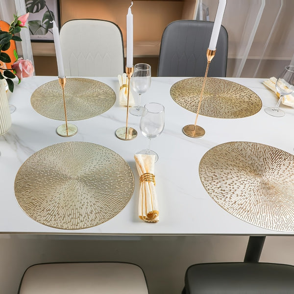 6pcs Round PVC Hollow-Out Placemats | Gold/Silver/Rose Gold | 15