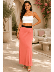 Women'S Full Length Maxi Skirt – High Waist Stretch Long Skirt | Soft Lightweight Casual Skirt | Modest Everyday Wear | Elastic Waist Maxi Skirt for Women