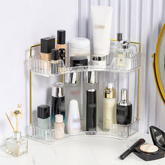 Transparent Triangular Storage Rack Golden Multi-layer, Cosmetic Layered Organizer Design, Suitable for Vanity Bedroom Bathroom, Corner Space Utilization Storage Skincare Products
