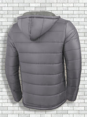 Men'S Outdoor Lightweight Thickened Hooded Windproof Quilted Solid Color Warm Coat