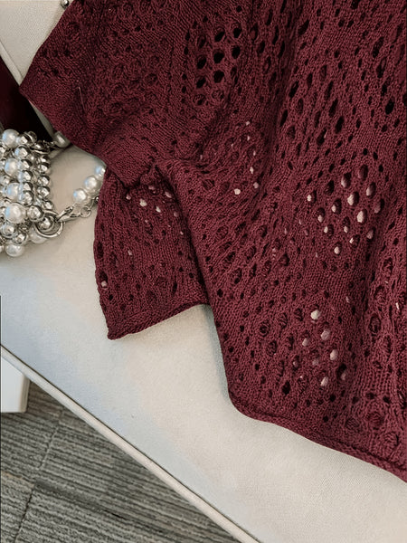 Plus Size - Plus Size - Plus Size Women'S Cashew Flower Loose Temperament Hollow Round Neck Pullover Long Sleeve Sweater