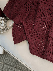 Plus Size - Plus Size - Plus Size Women'S Cashew Flower Loose Temperament Hollow Round Neck Pullover Long Sleeve Sweater