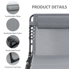 Portable Sun Lounger, Folding Camping Bed with Side Pocket and Pillow for Patio