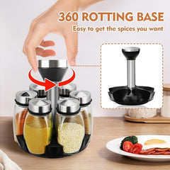 6-Pack Rotating Spice Rack Set | 360° Rotating Rack Tower with 6 Glass Spice Containers, Countertop Kitchen Cooking Organizer, Multipurpose Use