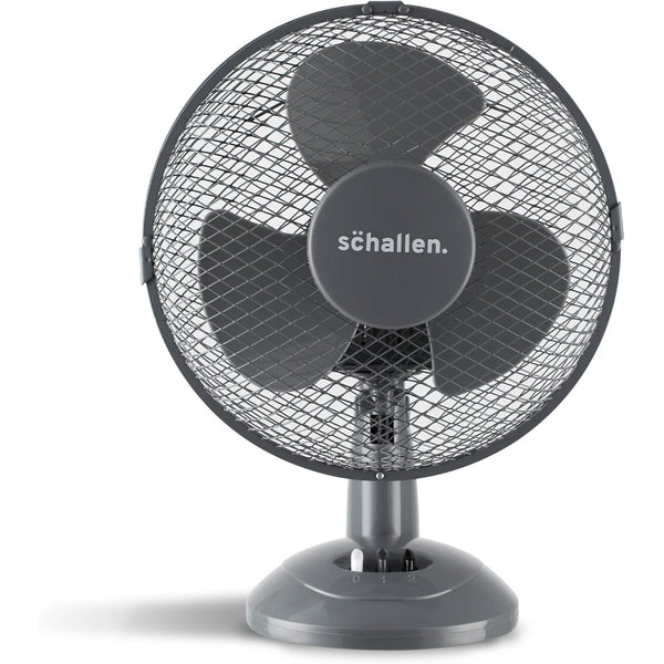 Schallen 9 Inch Portable Desk Fan Oscillating Table Fan Quiet Electric Cooling Fan 2 Speed Settings Desktop Air Circulator Home Office Bedroom Workstation Garage Small Table Fan Plastic Blade Safety Mesh Grill UK Plug Grey White or Black
