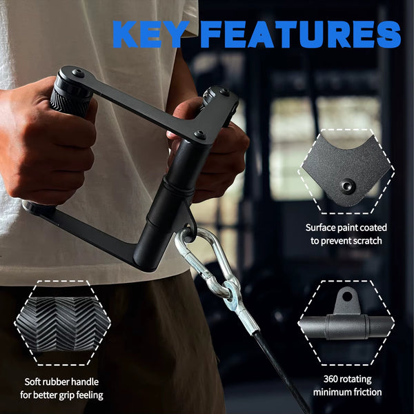 Double D Handle 360 Rotataing Cable Row Attachment for Cable Machine Soft Rubber Hanlde Gym Fitness LAT Pulldown Close Grip