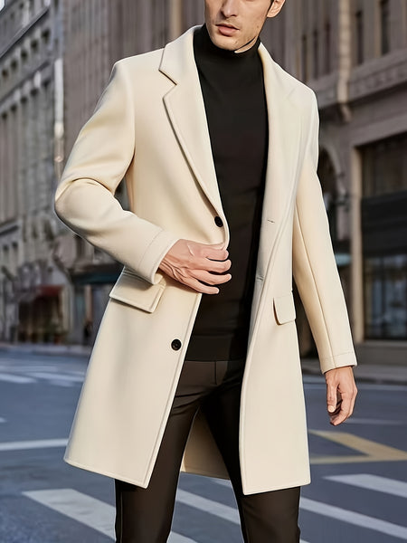 Men's Trench Coat, Men's Gift, Men's Long Warm Dragon and Phoenix Windbreaker Jacket, Classic Simple Fashionable Casual Men's Outerwear