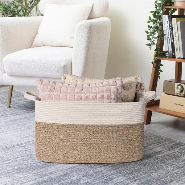 65L Large Storage Basket Blanket Baskets in Living Room, Nursery, Bedroom, Cotton Rope Baskets for Towels, Books, Toys, Dirty Clothes, Baby Storage Organiser, Grey, 65L