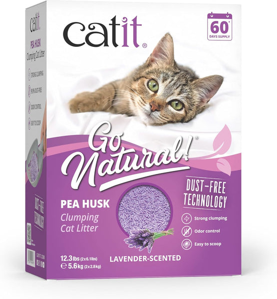 Catit Go Natural Unscented Pea Husk Clumping Cat Litter, Deodorising, 99.9% Dust-Free, Fast Clumping Cat Litter, Plant-Based Litter for Cats & Kittens, 5.6Kg