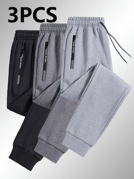 3-Pack Men'S Casual Sports Straight Leg Pants | Loose Fit, Ideal for Gym Training, Holiday Outings, and Outdoor Activities, All-Season, Drawstring Closure, Fiber